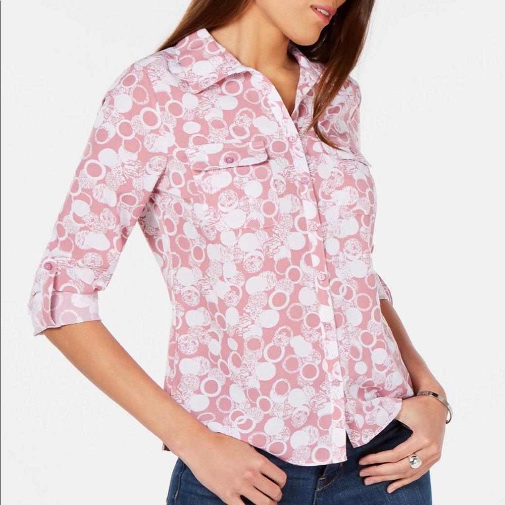 NY Collection Petite Printed Utility Shirt
